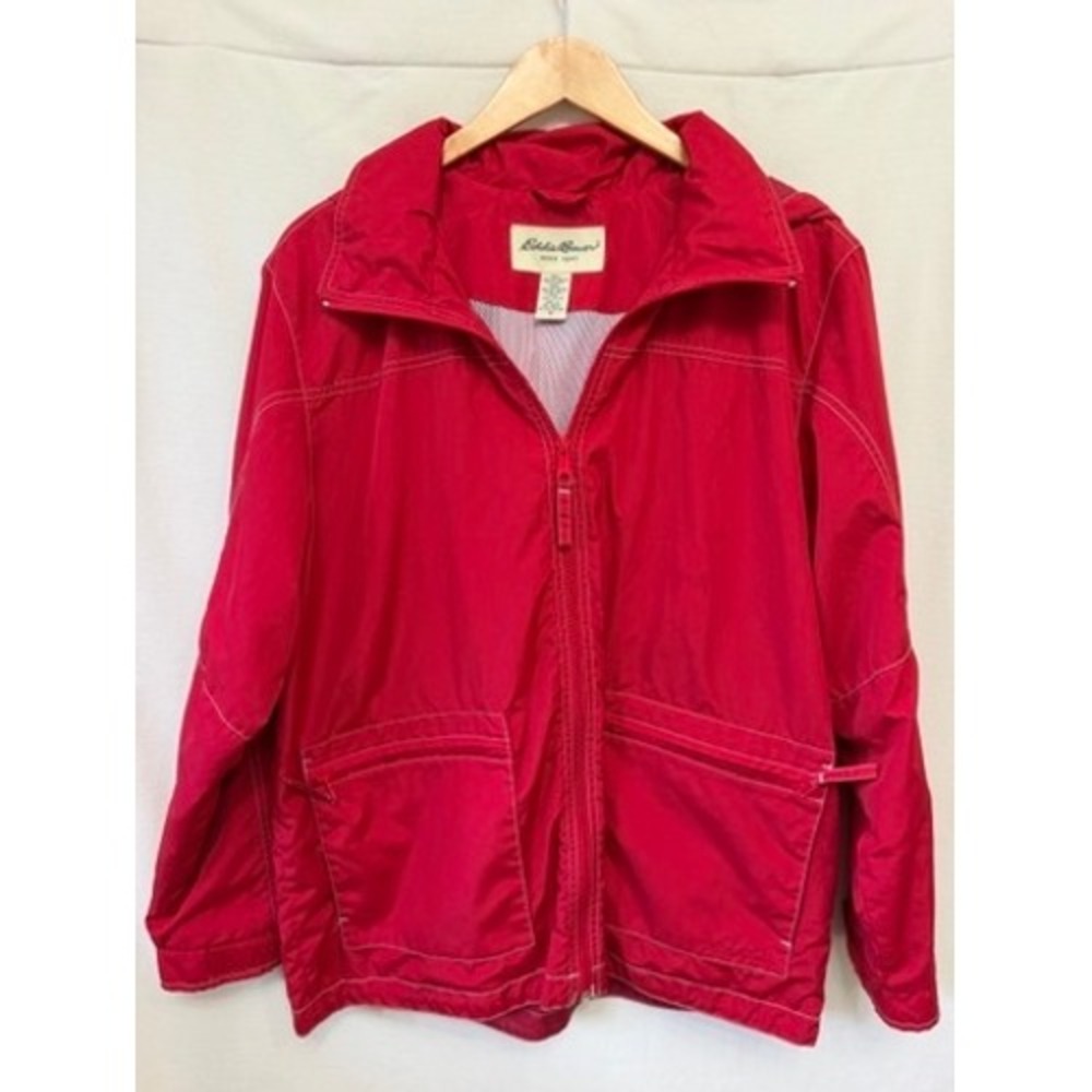 Eddie Bauer Sport Red Hooded Windbreaker Jacket Medium Activewear